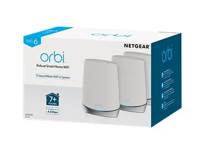 NETGEAR Orbi RBK753 - - Wi-Fi-system - (router, 2 extendere) - op til 5651 sq.ft - mesh - 1GbE - Wi-Fi 6 - Tri-Band