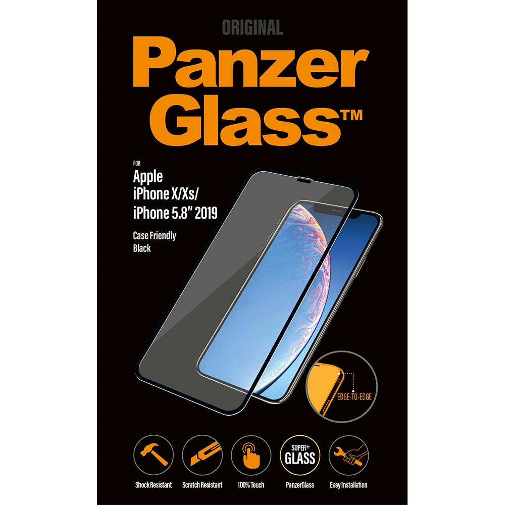 iPhone 11 Pro / iPhone Xs / X Panzer Glas Displayschutz Case Friendly mit Rahmen (2664) - Schwarz