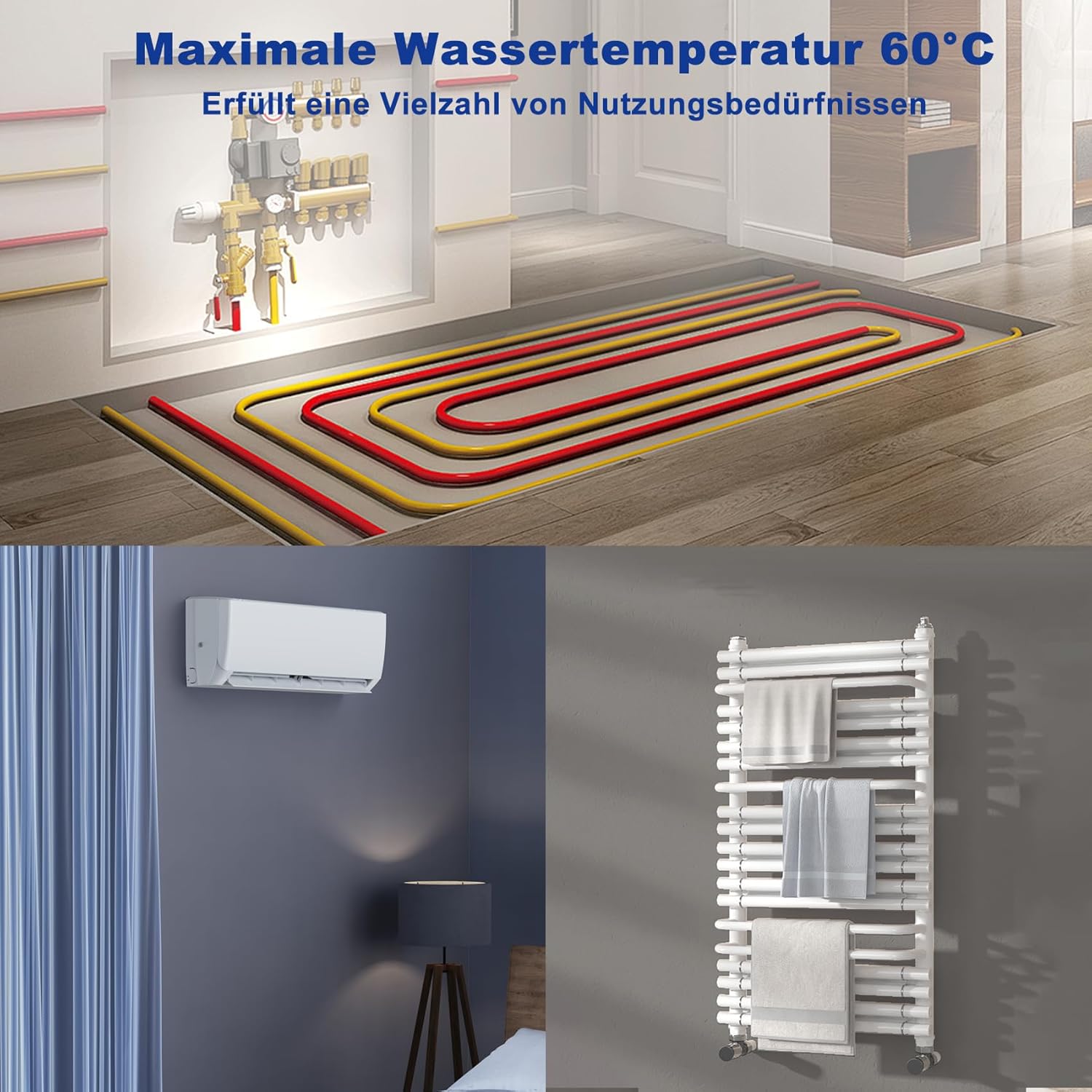 Smad R290 Inverter Luft Wärmepumpe, COP 4.8, 10KW, Warmwasser 30-60 ℃, Kühlung 5-25℃, Heizung 24-75℃, monoblock, Wifi, 220-240V 50Hz, Frostschutz, Silent-Modus, elektrische Zusatzheizung