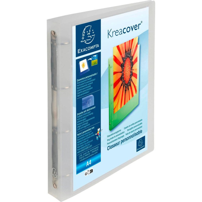 Classeur 4 anneaux plastifié Exacompta KREACOVER® Chromaline personnalisable A4+ Maxi - Dos 4 cm