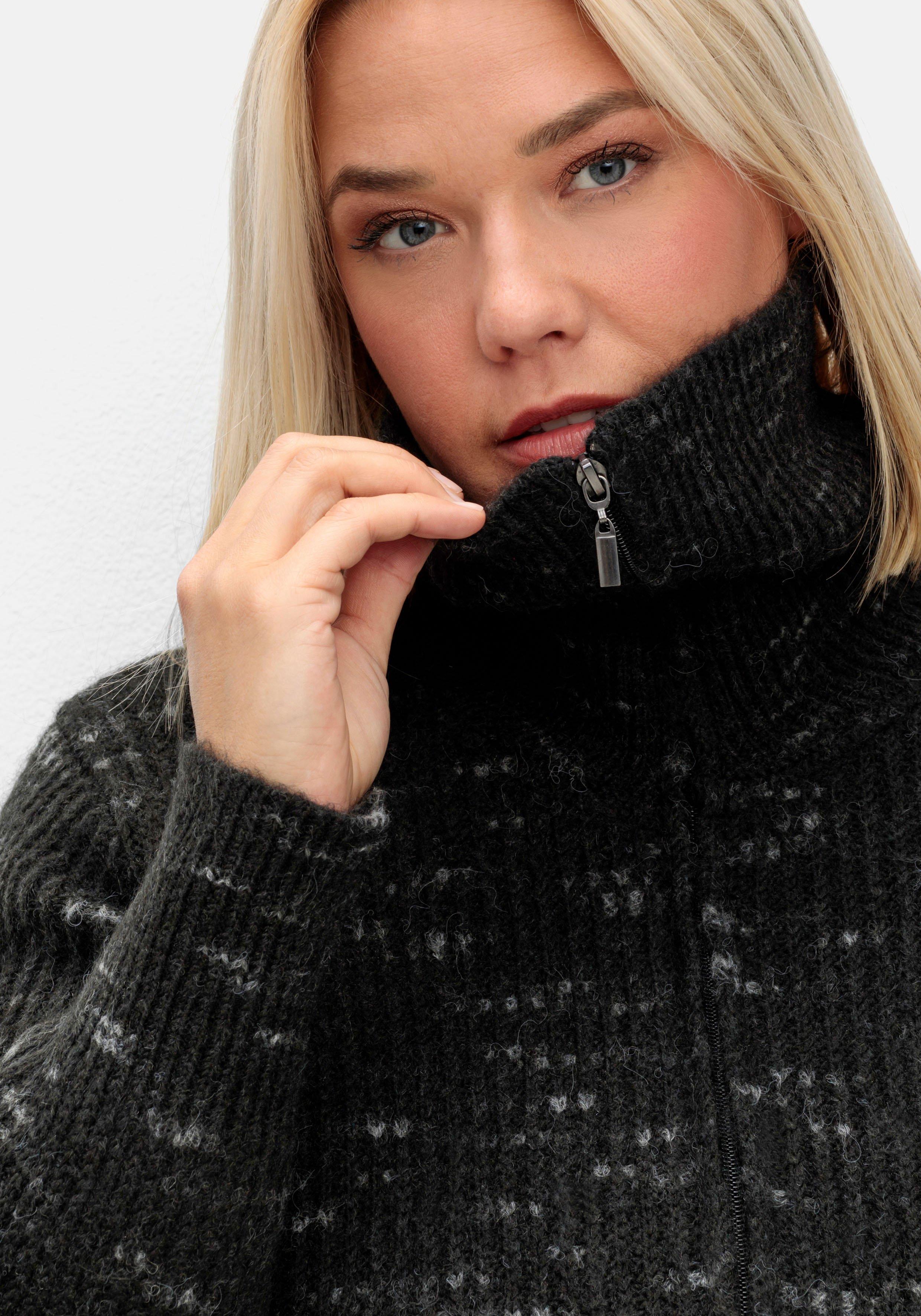 Strickjacke mit Troyerkragen und Reißverschluss