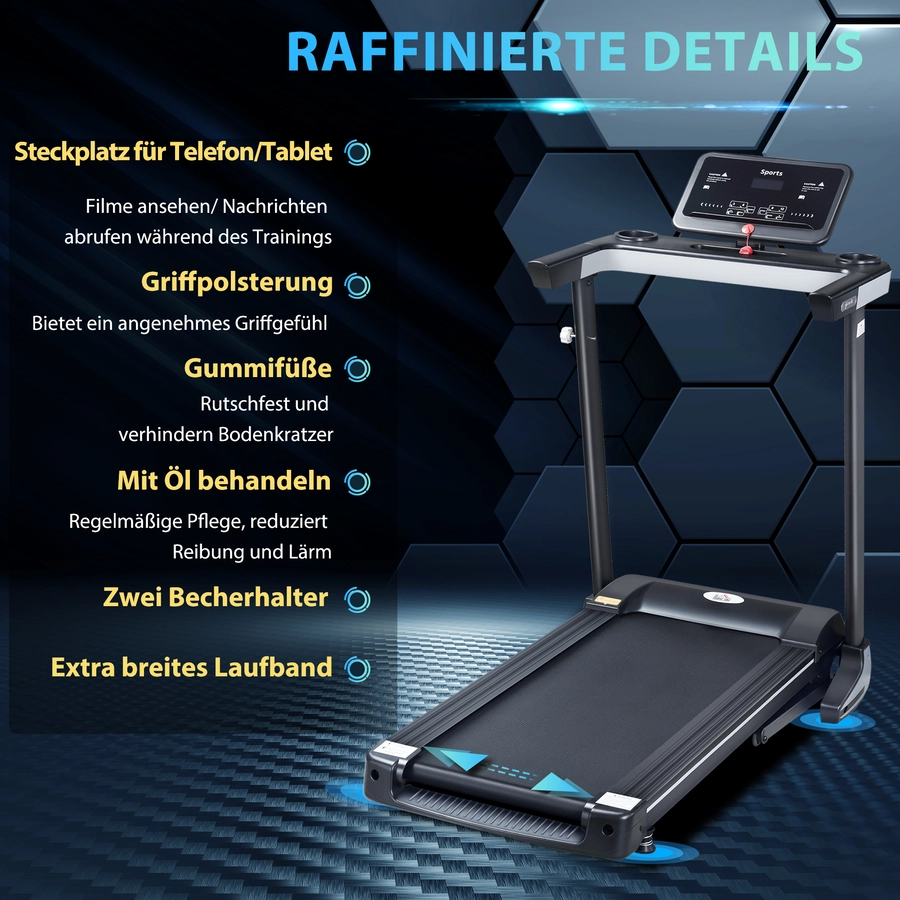 HOMCOM Laufband mit breitem LCD Display, Flaschenhalterung und Handyhalterung schwarz