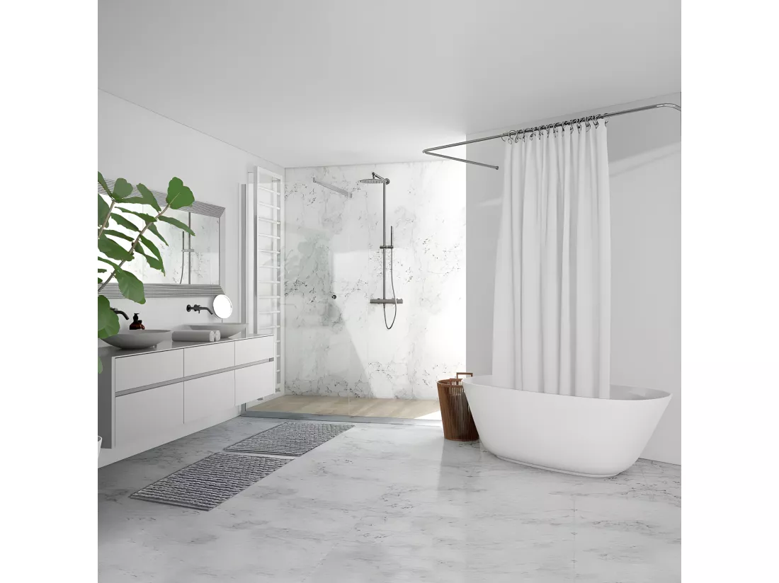 Lot 2 tapis de salle de bain 40 x 60 cm mini pompon gris - MARIE