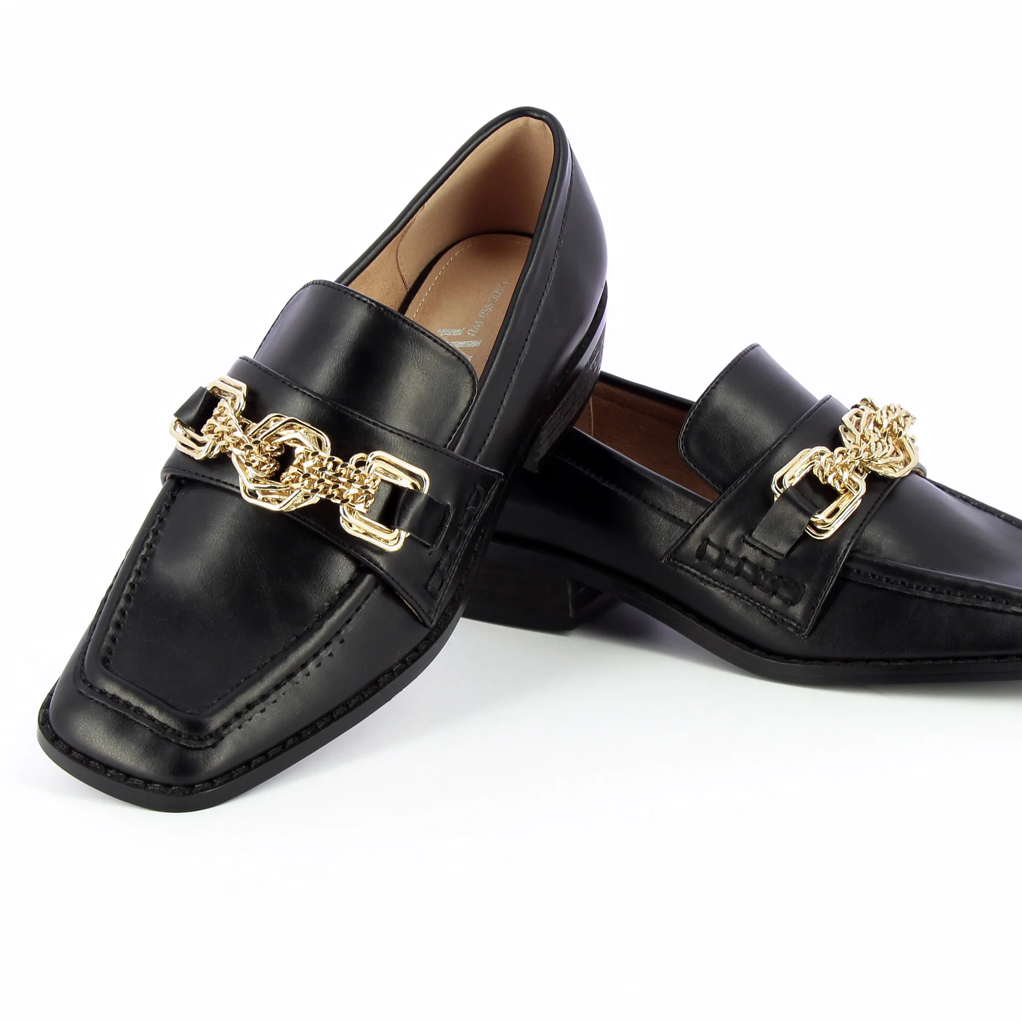 Mocassins, Derbies, Ballerines-Mocassins Denise noirs à chaîne or multi-maillons