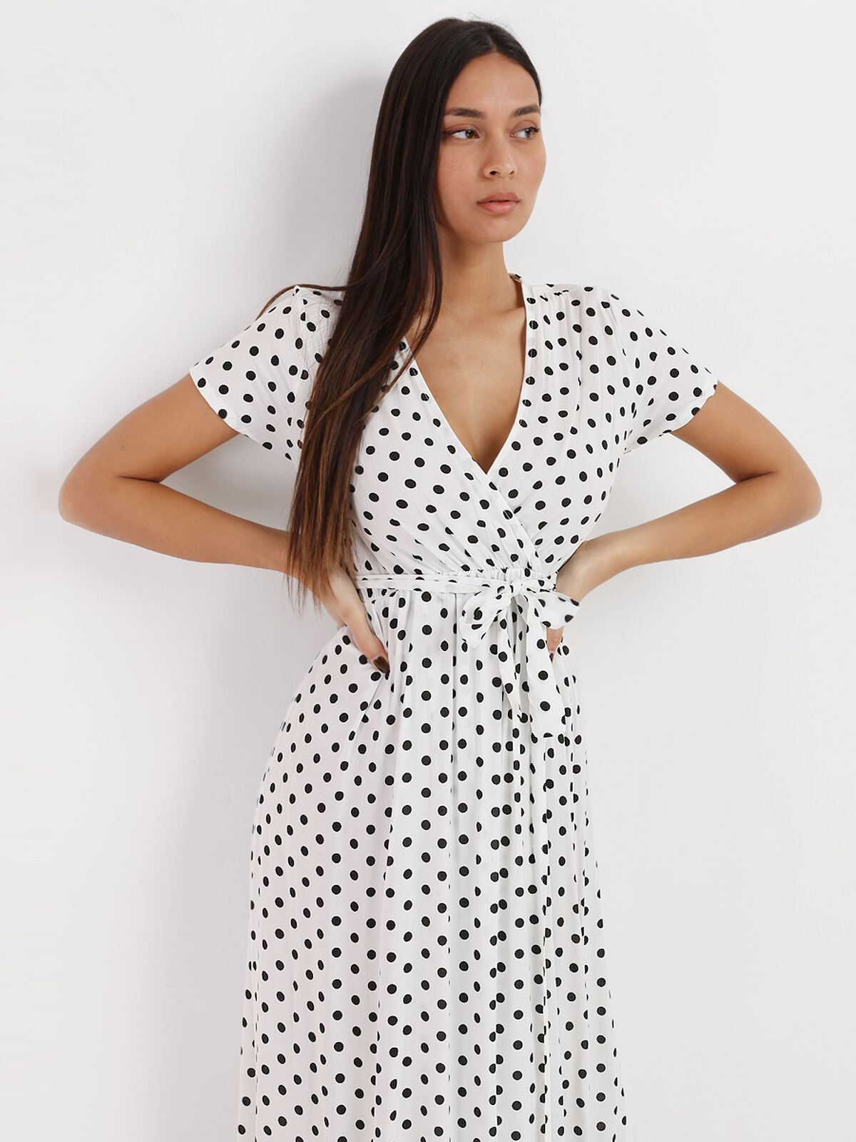 Robe longue à pois- Blanc