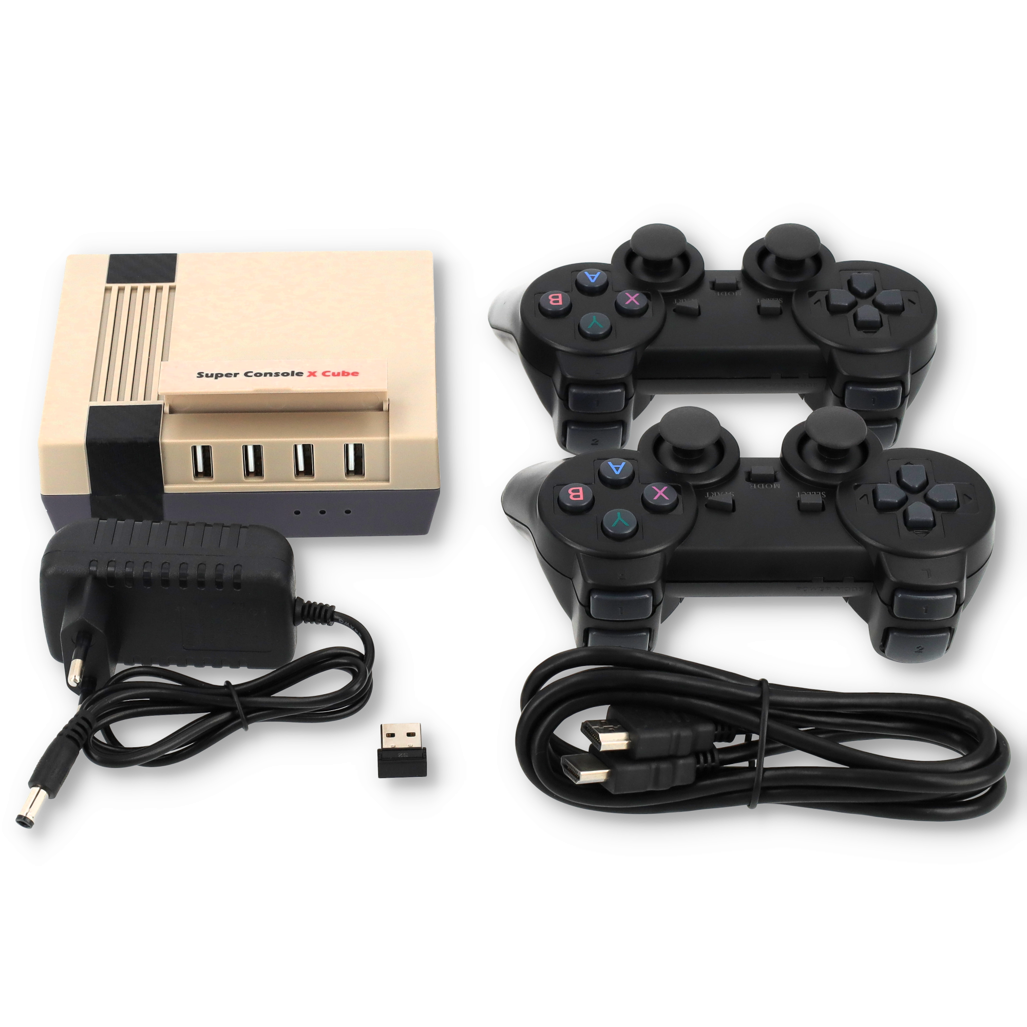 Ultra HD 4K Video Spiel Konsole Retro Super X3 Cube mit 2 Wireless 2.4GHz Game Controllern und 256GB Speicher über 100000 Spiele (2025 Edition) - Grau