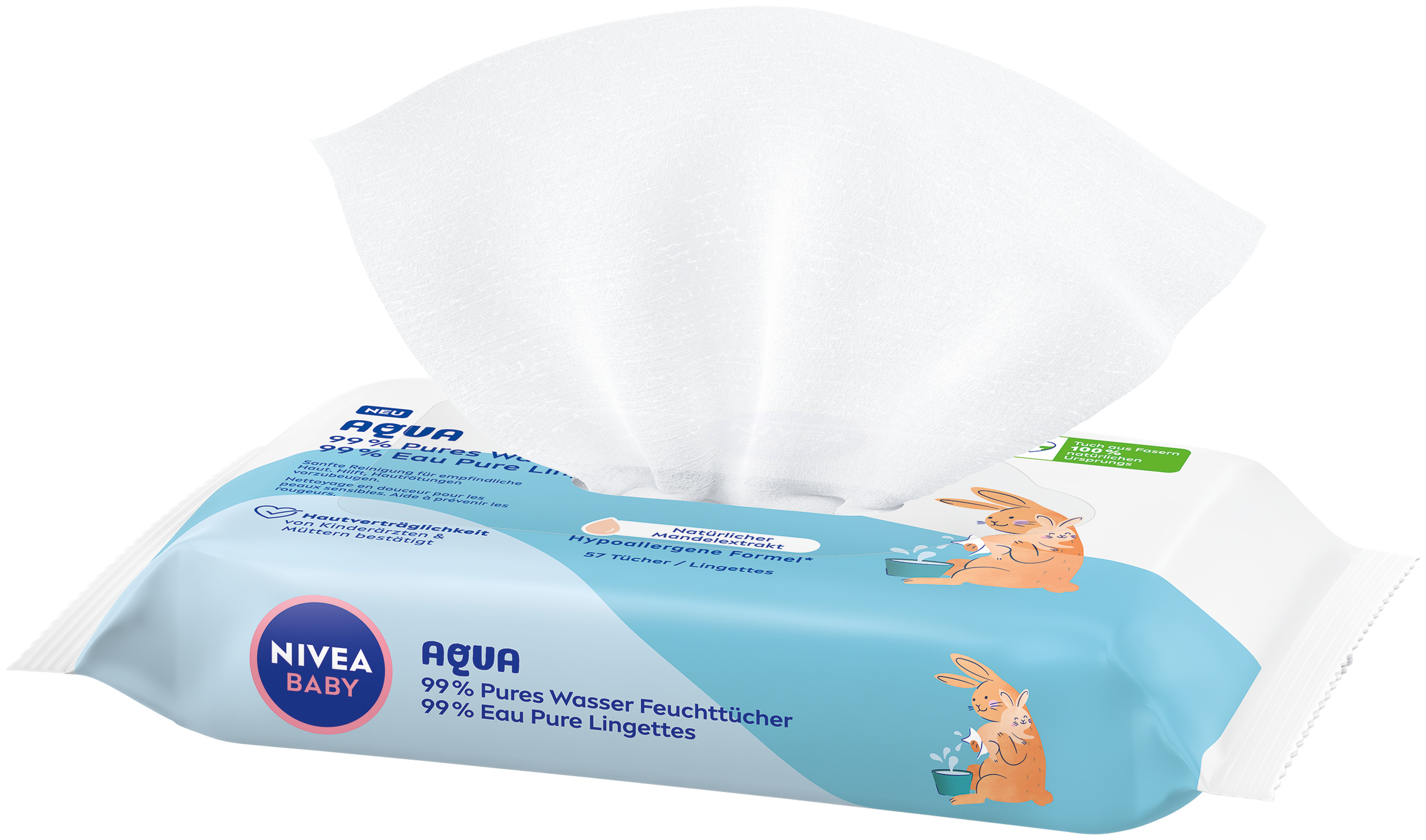Nivea BABY Feuchttücher<br>57 Stück, Beutel, Aqua