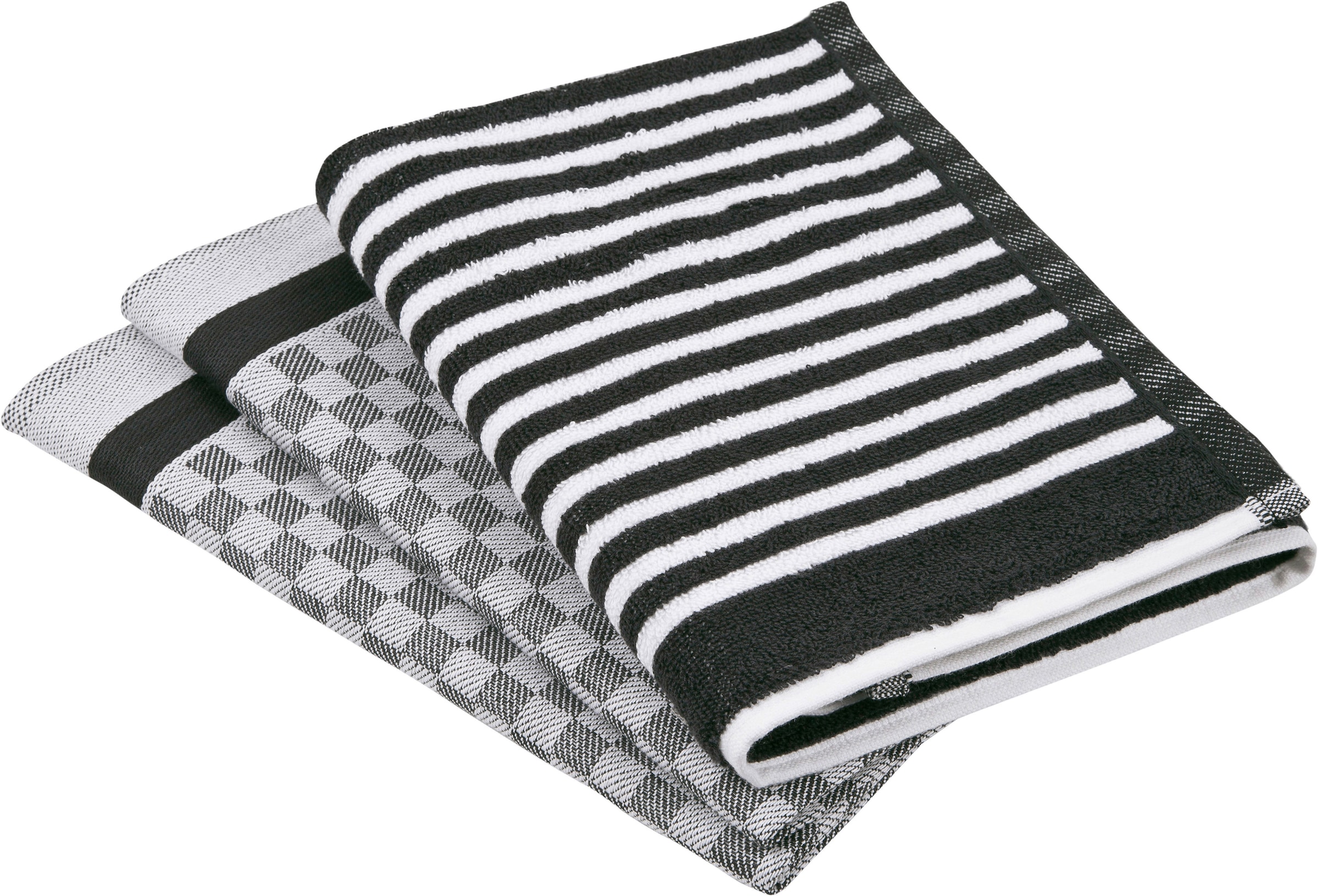 ROSS Geschirrtuch »Exclusiv« 1x Küchen-Frottiertuch (Streifen) und 2 Geschirrtücher (Karodesign)
