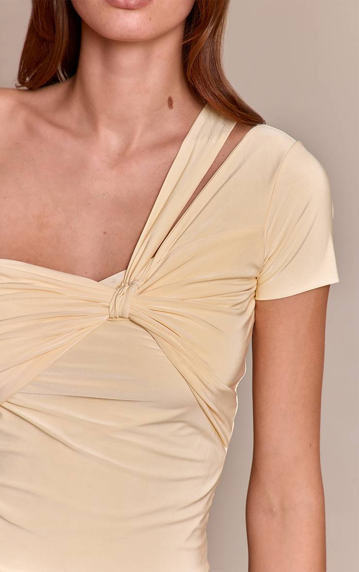 Crème Top Asymétrique Une Épaule À Détail Buste Drapé Double Couche Slinky