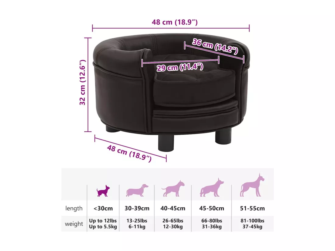 Canapé pour chien Marron 48x48x32 cm Peluche et similicuir