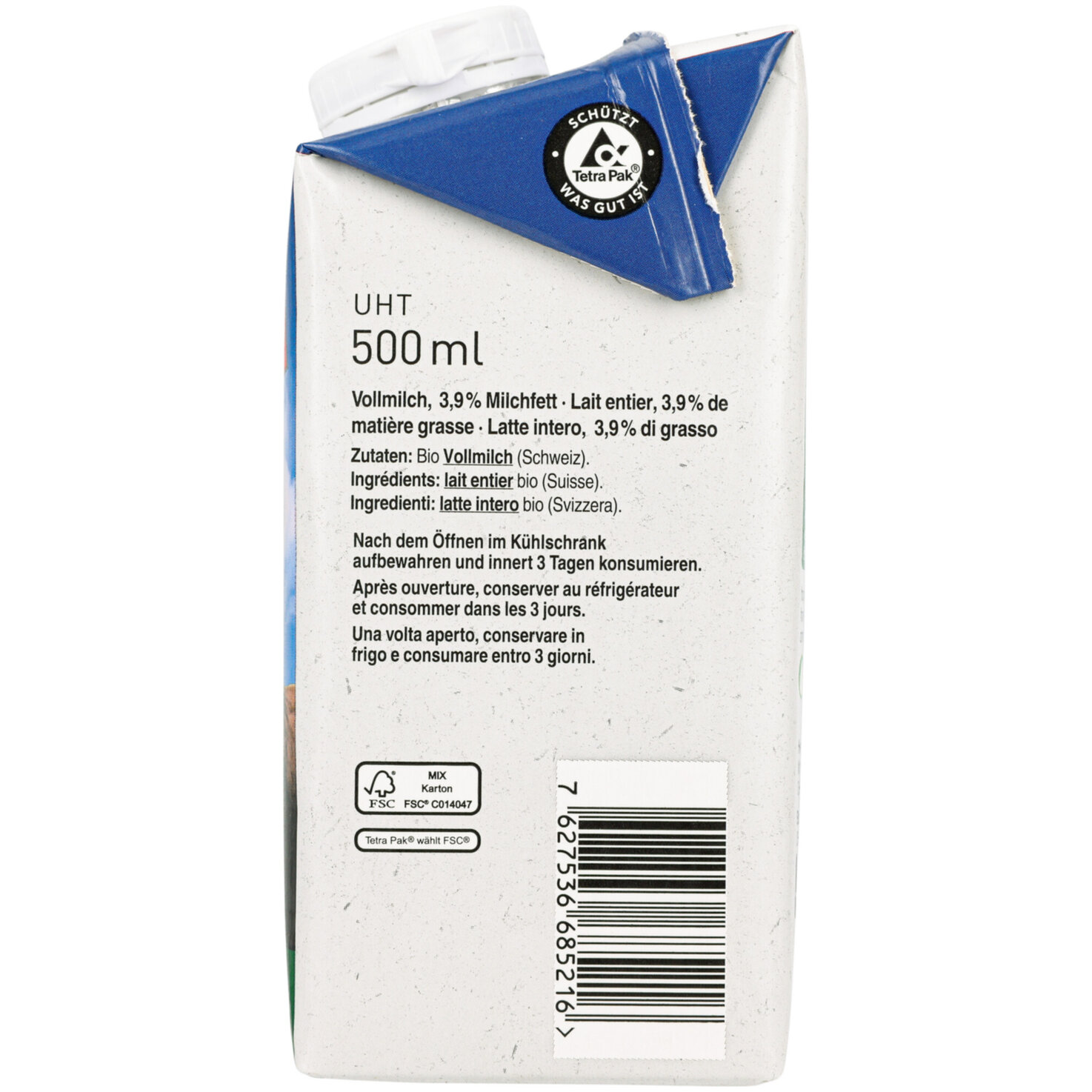 Naturaplan Bio Vollmilch 3,9% Milchfett UHT -