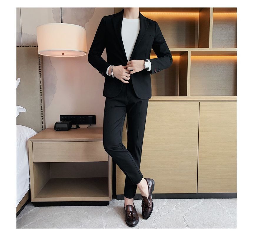 Deepwood - Set: Effen blazer met één knoop + cropped pantalon