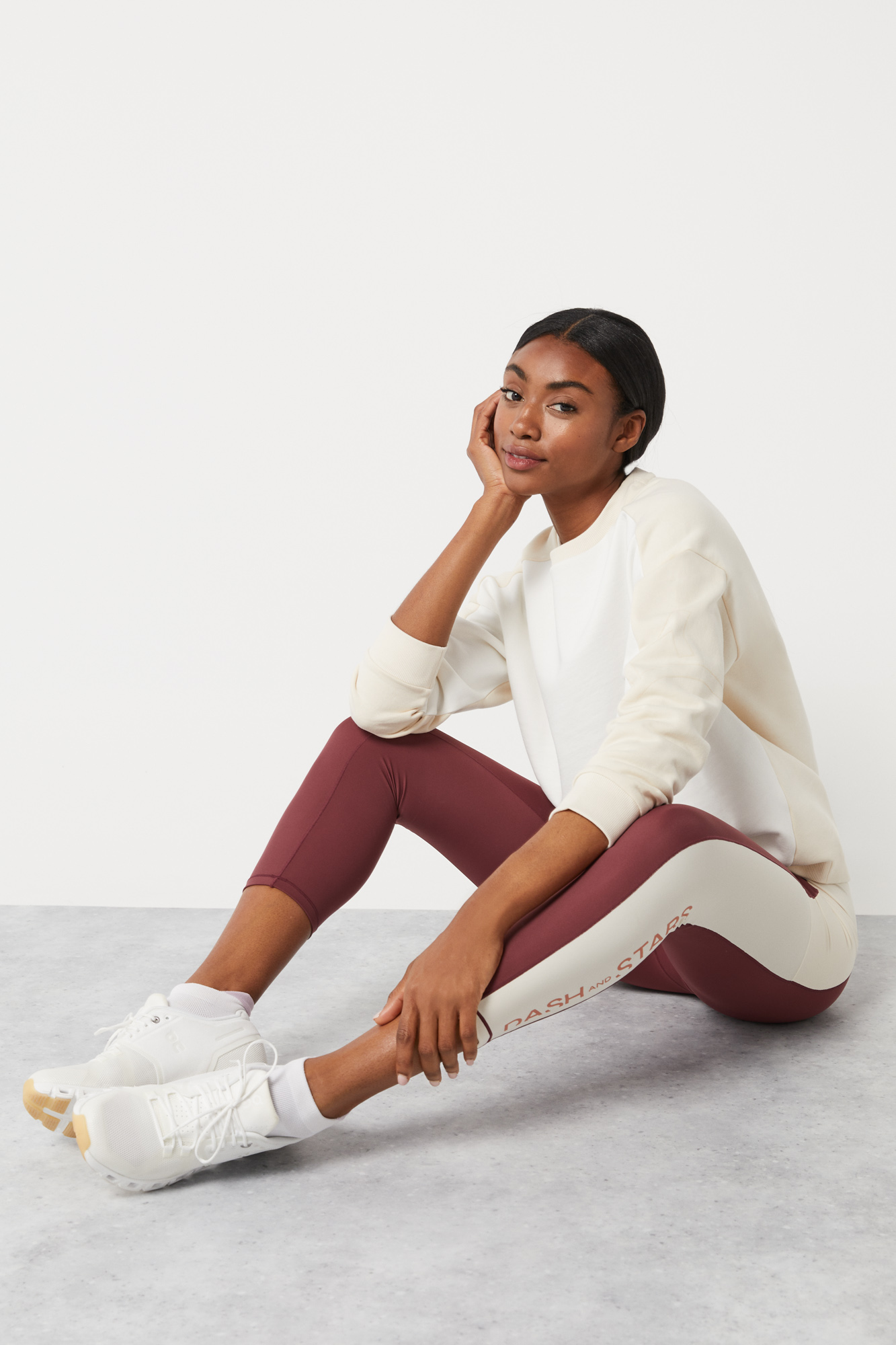 Leggings cropped 4D Stretch com blocos de cor bordô