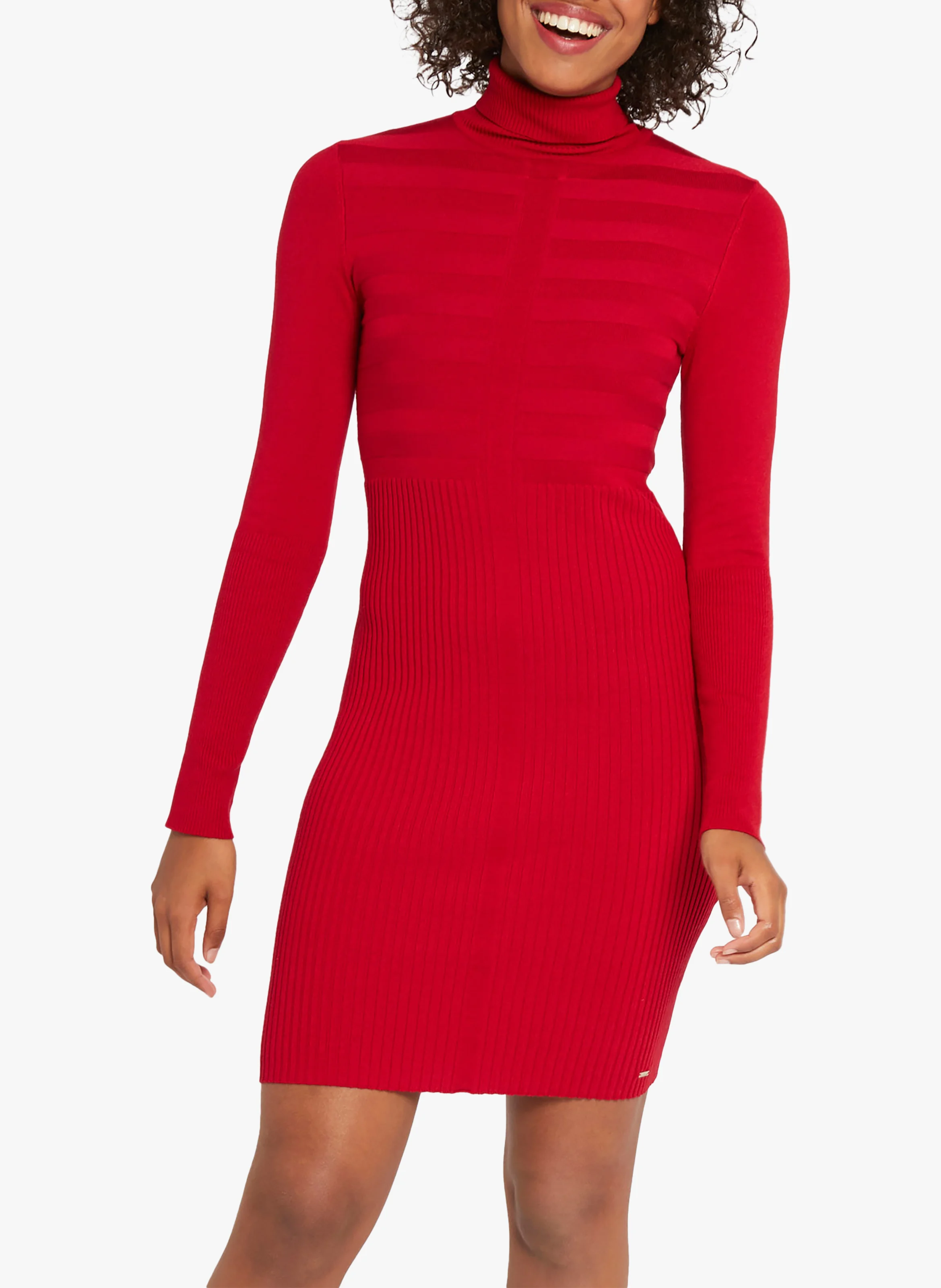 Robe courte col montant en maille | Rouge