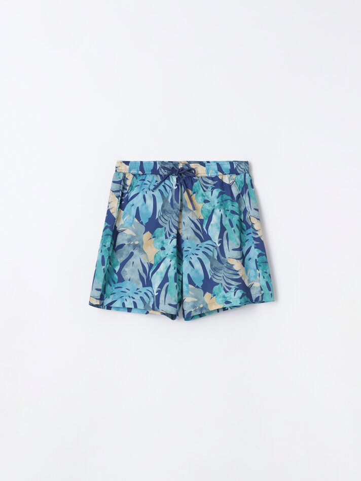 Maiô com estampa tropical - Azul-marinho