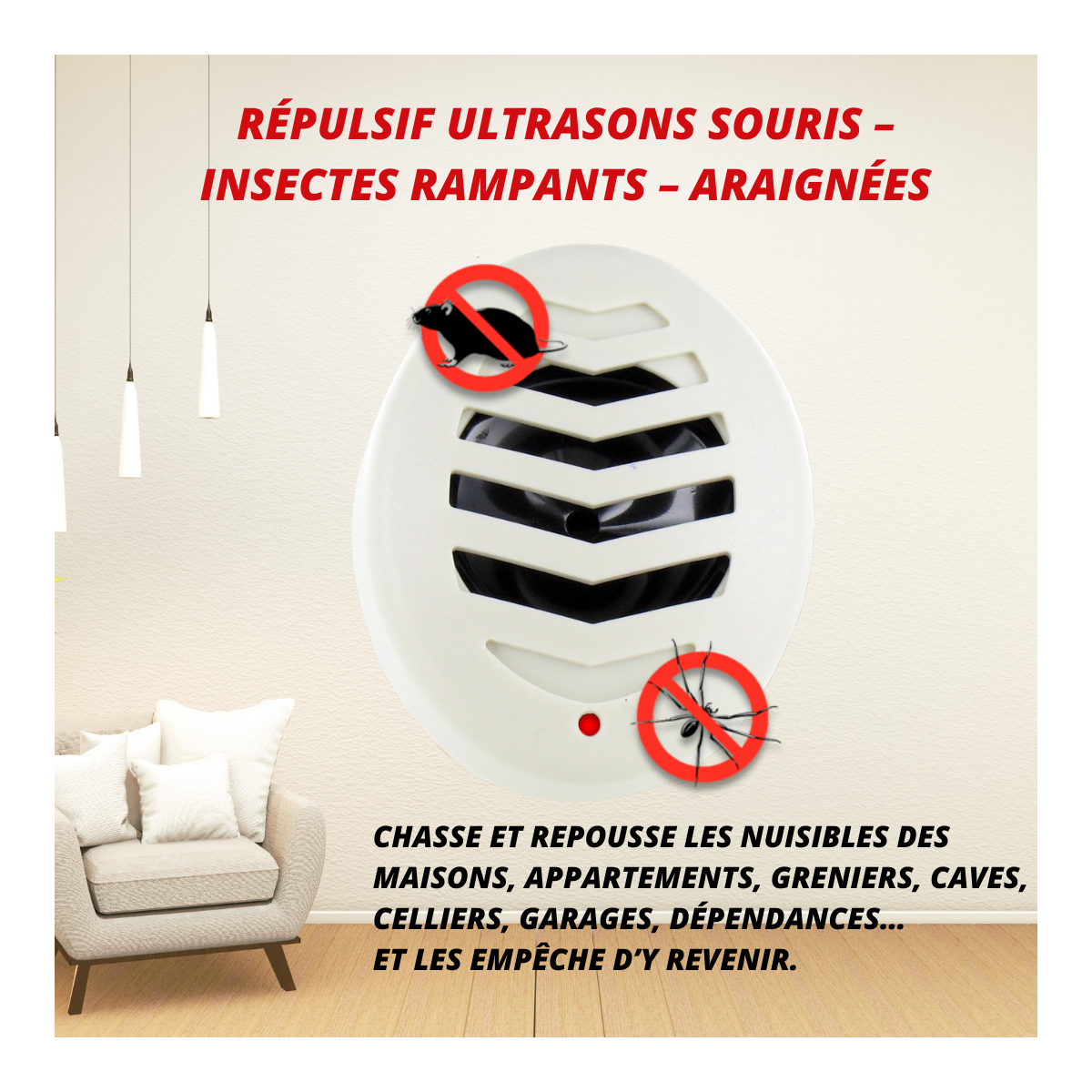 Retro répulsif ultrasons souris - insectes rampants - araignées