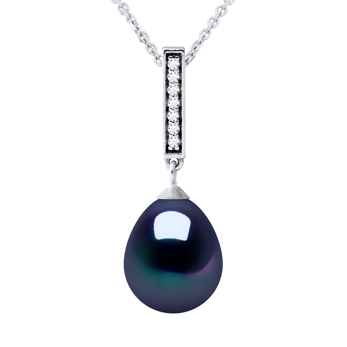 Collier BARETTE Perle d'Eau Douce 9-10 mm Noire Joaillerie Argent 925