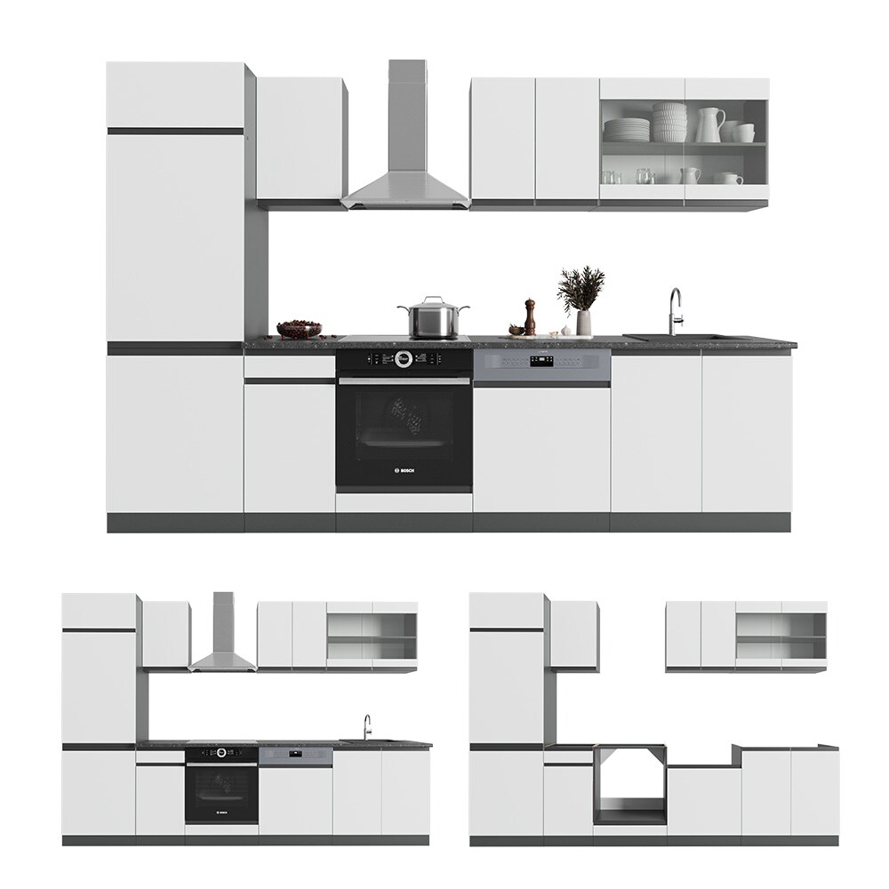 Vicco Küchenzeile Küchenblock Einbauküche R-Line J-Shape Anthrazit Weiß 300 cm modern Küchenschränke Küchenmöbel