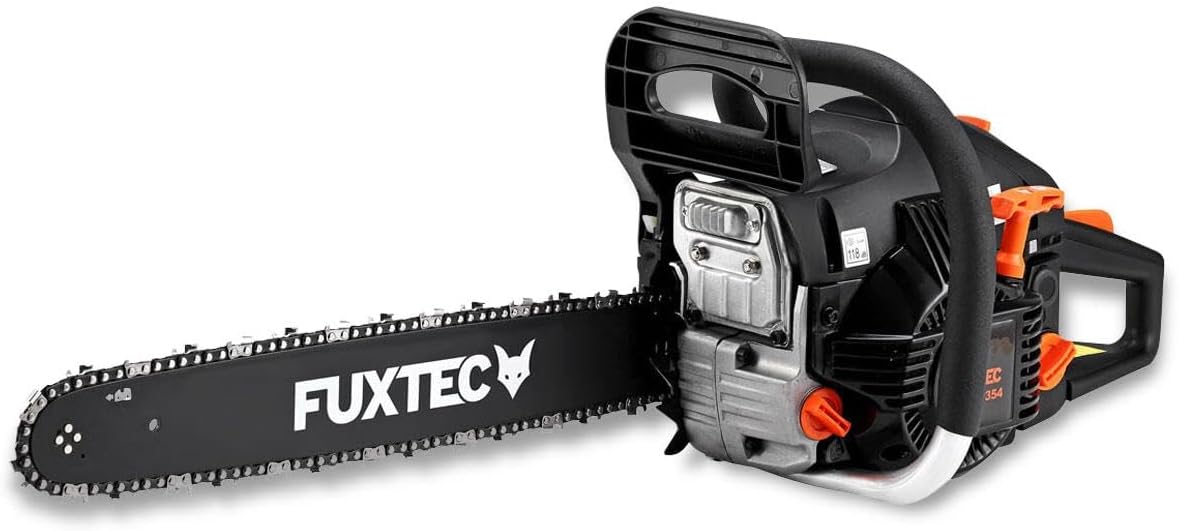 FUXTEC Benzin Kettensäge FX-KSP354 – Motorsägen Leisatung 2,2KW/ 54ccm Hubraum & EASY-Start – Schwertlänge 18 Zoll – Gewicht von 5,47Kg / Notstopp-Kippschalter