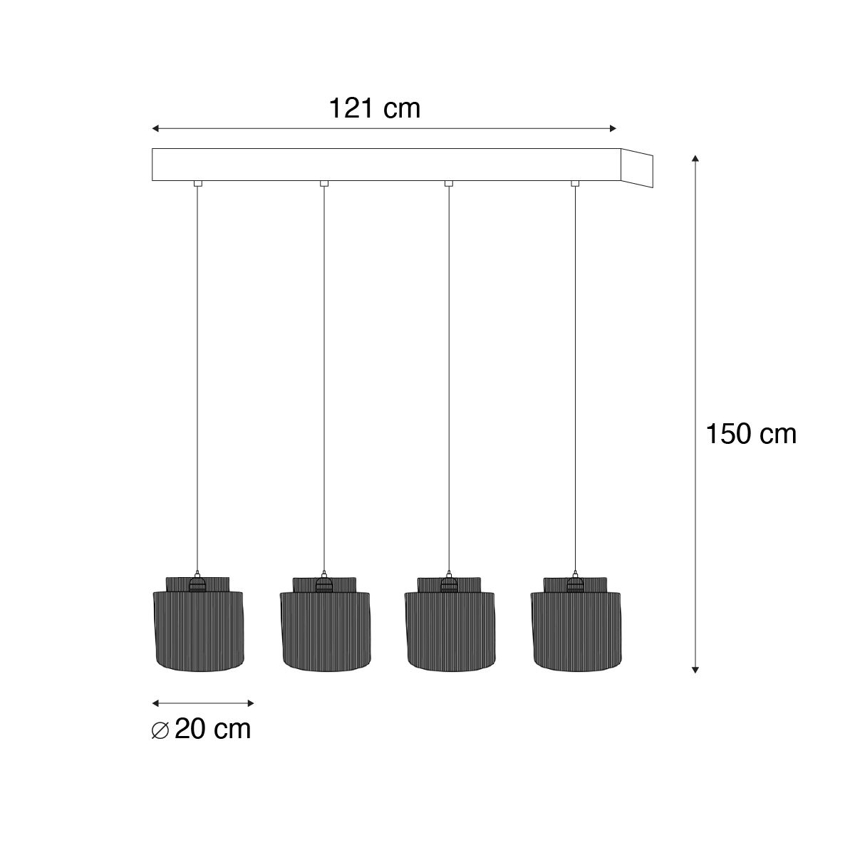 Japandi hanglamp zwart met bruin touw 4-lichts - Smilla