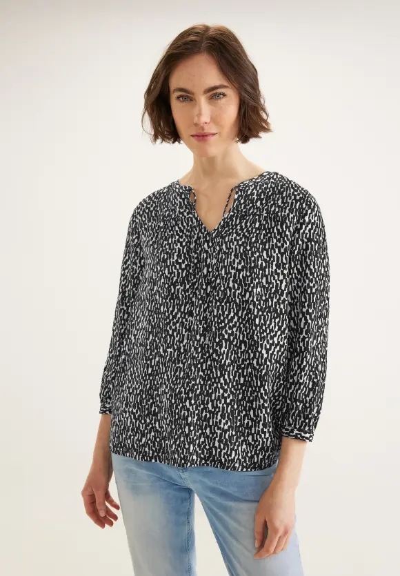 Printbluse mit Smokdetails - Black