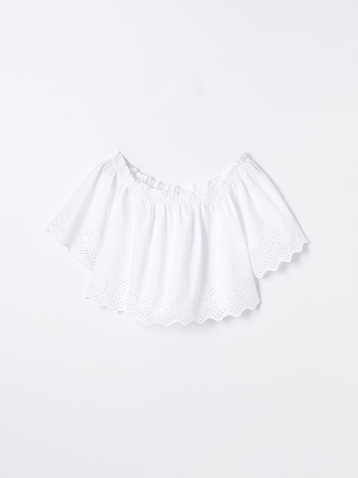 Blusa de manga curta com bordado suíço - Branca