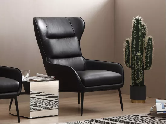 Fauteuil en cuir de buffle noir DINNIA