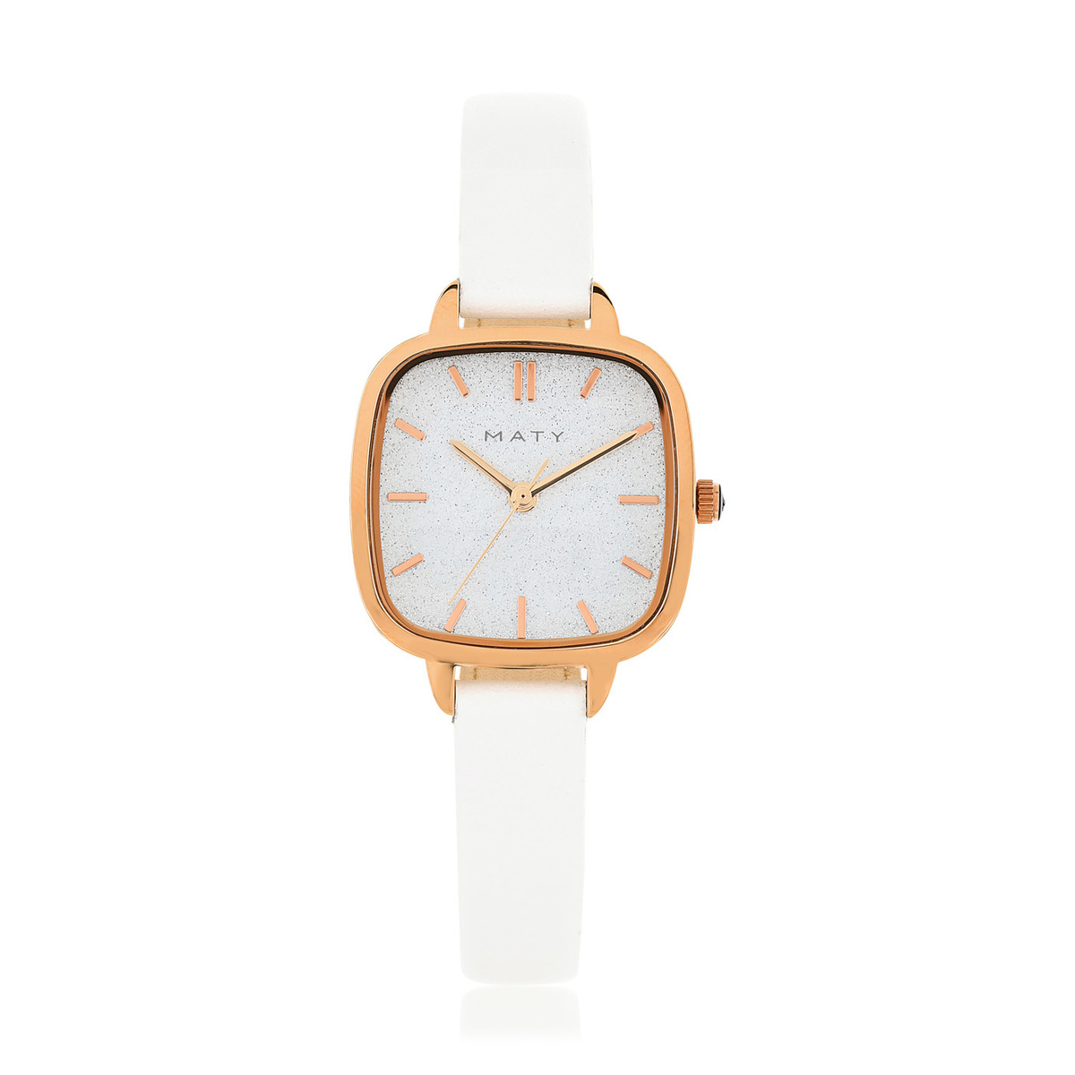 Montre femme dorée rose bracelet cuir blanc