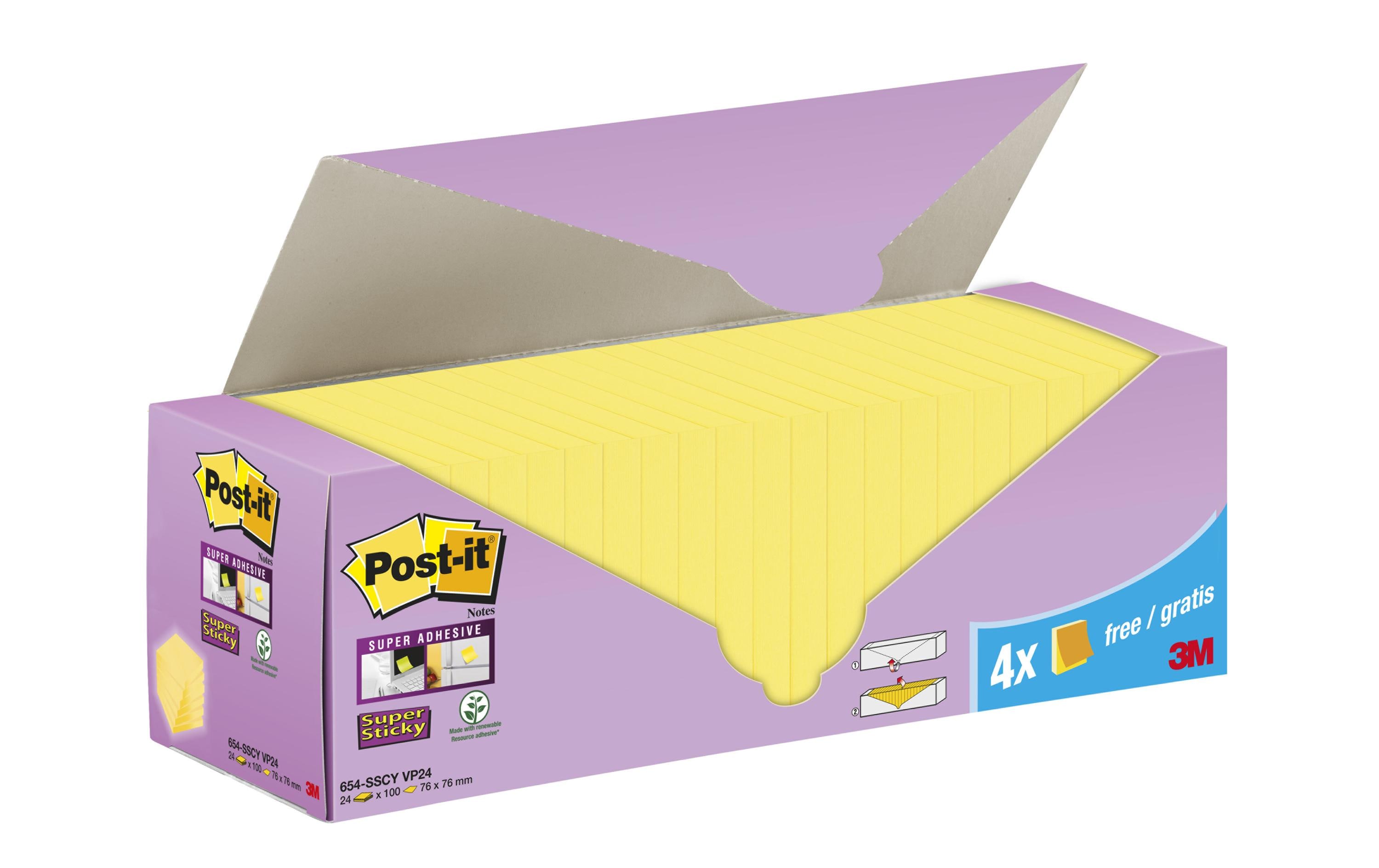 Notizzettel Z-Notes Super Sticky Gelb 7.6 cm x 7.6 cmPost it 20 Blöcke + 4 gratis Blöcke in praktischer Box