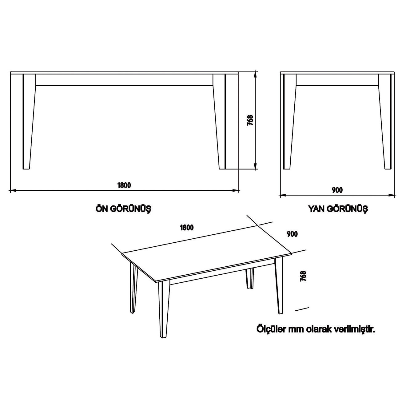Homitis Table de repas Lorenz noyer foncé  - 180x90x76.8 cm