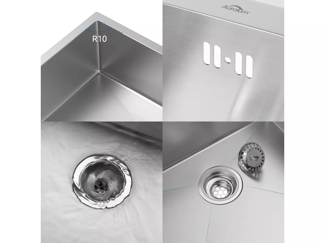 Évier Cuisine 1 Bac 55x45CM Évier à encastrer avec Distributeur Savon,Siphon/Trop-Plein Évier Inox Brossé pour Table à partir de 60 cm,EU Modèle