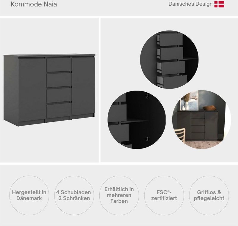 Leen Bakker - Naia - Dressoir - Hoogglans Wit - 4 Laden - 2 Deuren