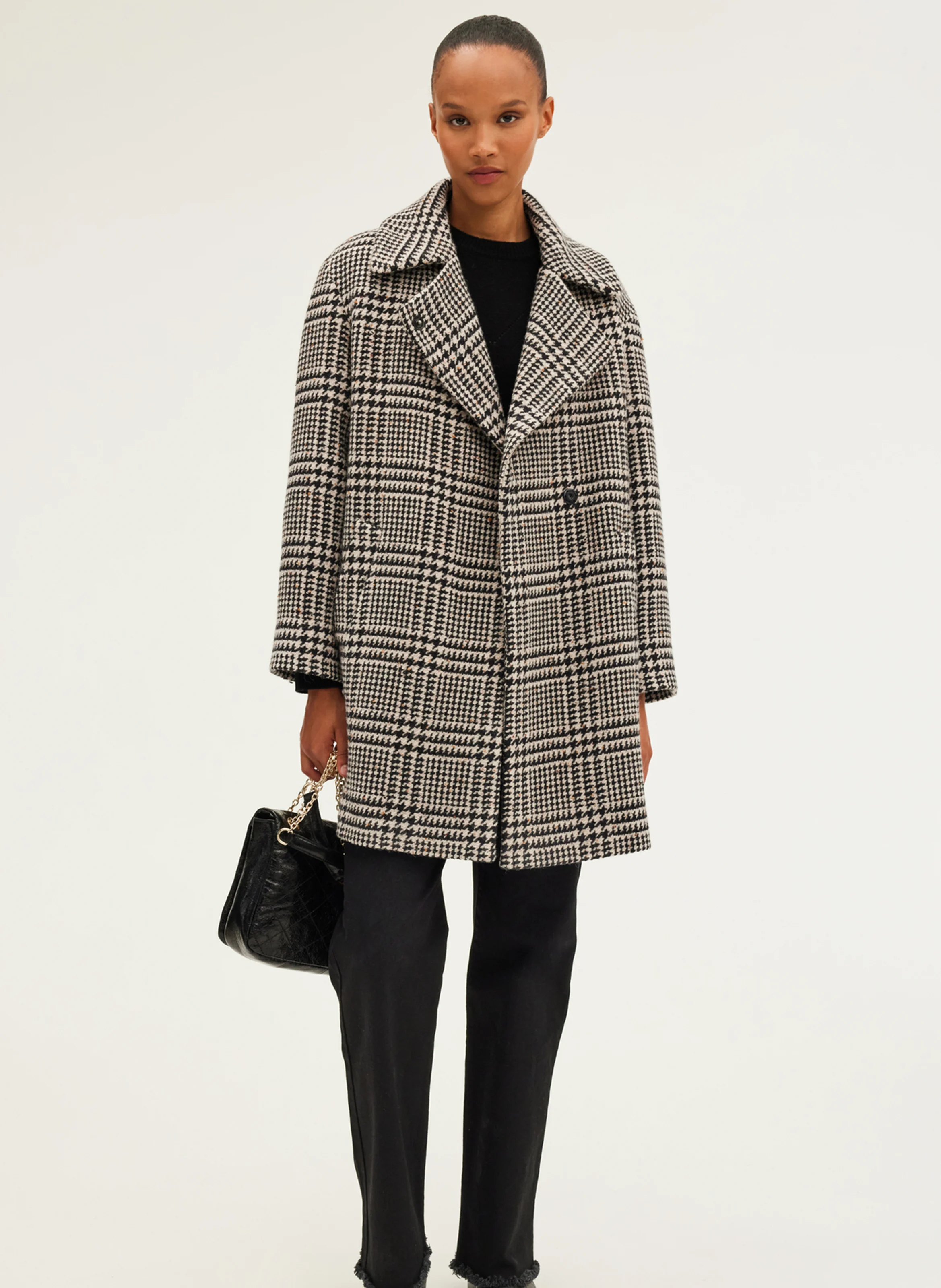 LILOU - Manteau mi-long en laine mélangée | Noir