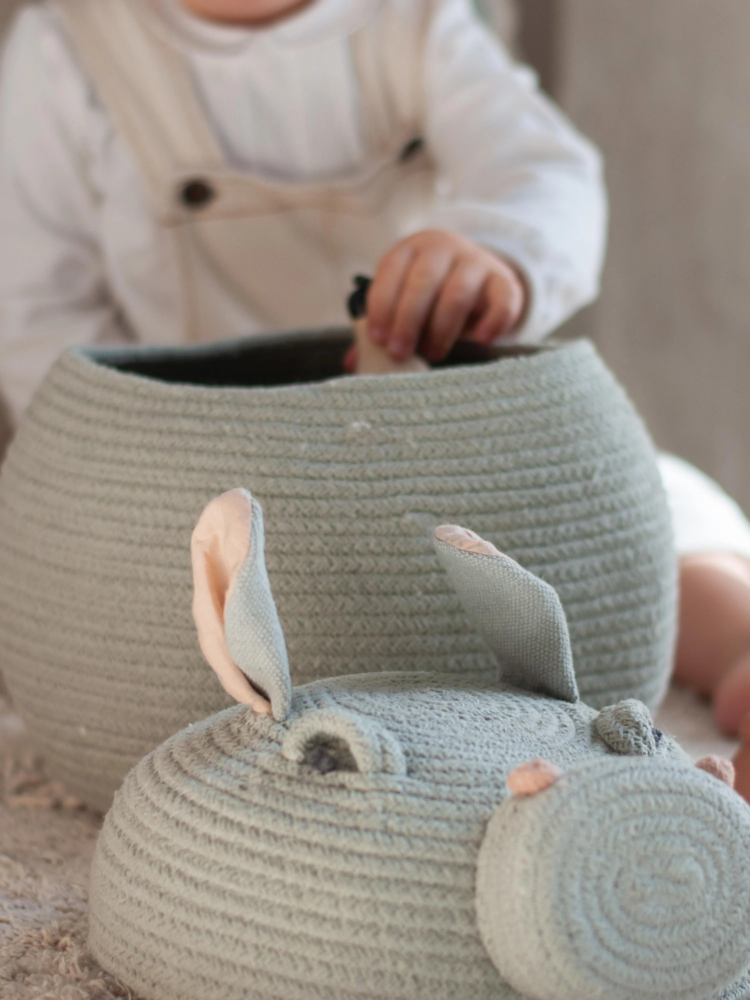 Opbergmand Henry the Hippo met deksel, handgemaakt