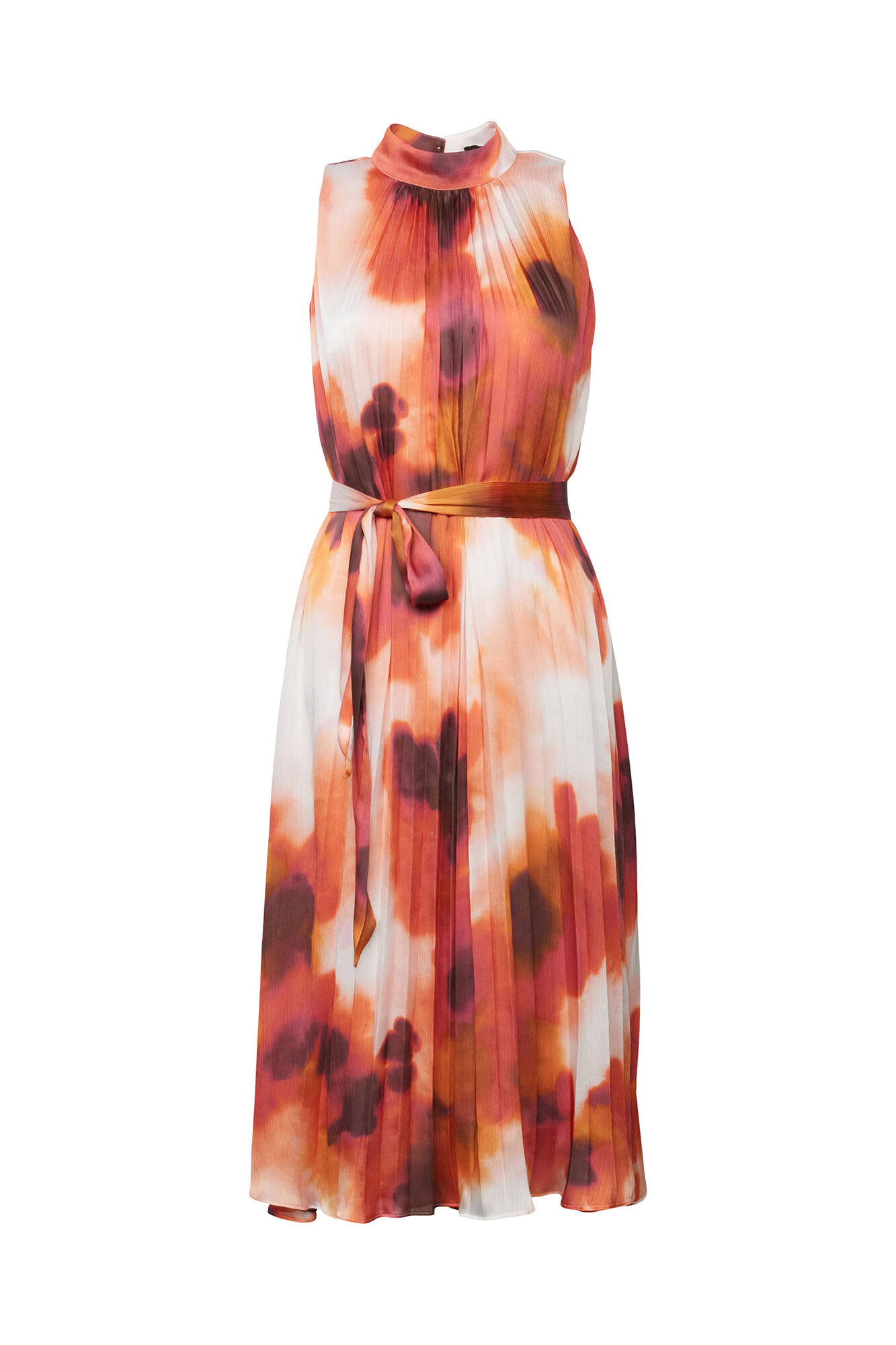Vestido midi plissado com estampa floral - Multicolorido
