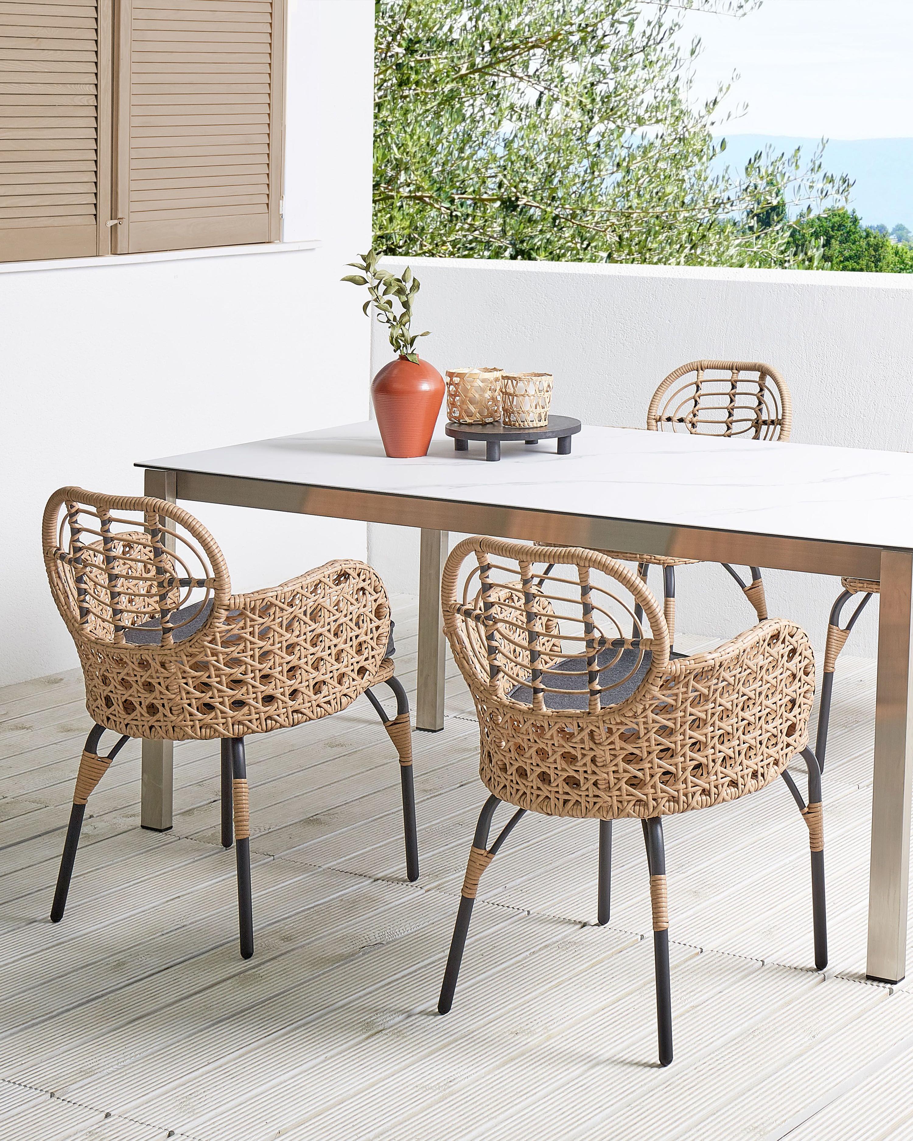 Set van 4 stoelen met zitkussen PRATELLO PE rotan Natuurlijk
