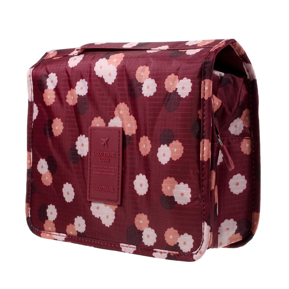 Faltbare Reise Kulturtasche Waschbeutel mit Trageschlaufe & Befestigungshaken - Blumen (Lila)