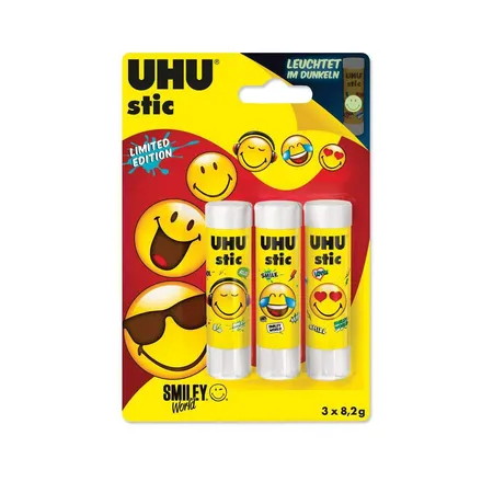 UHU stic klebestift SMILEY Ltd. Edition, Stiftform 3 x 8,2 g