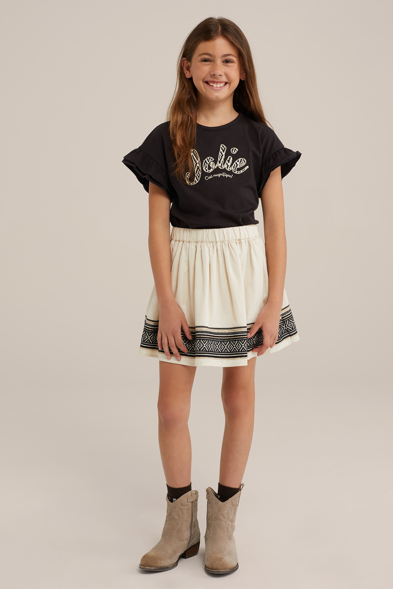 Meisjes rok met embroidery WE Fashion Beige