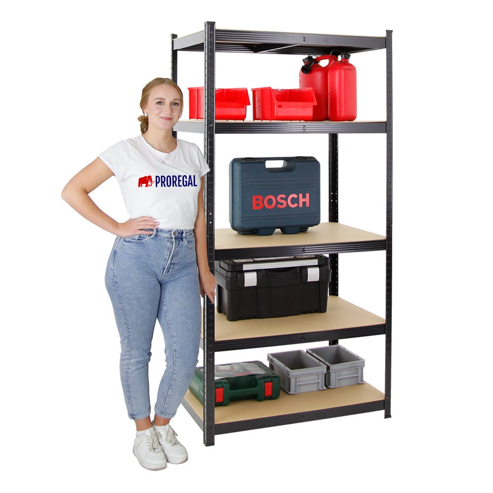 PROREGAL Heavy-Duty stellingkast Taurus HxBxD 180 x 90 x 60 cm Draagvermogen 175 kg Zwart
