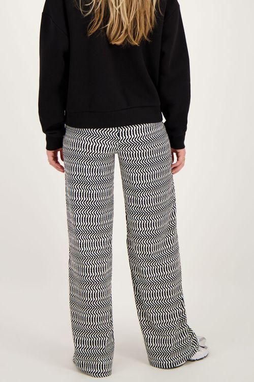 Zwart witte zigzag broek wide leg