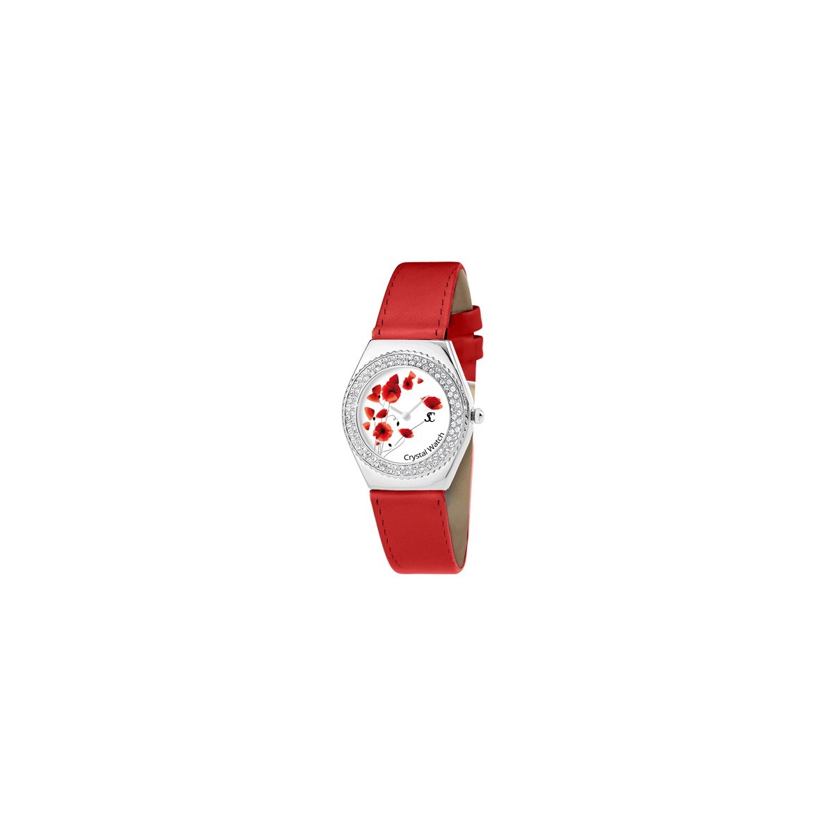 Montre Alysson Coquelicot à mouvement tournant SC Crystal ornée de Cristaux scintillants