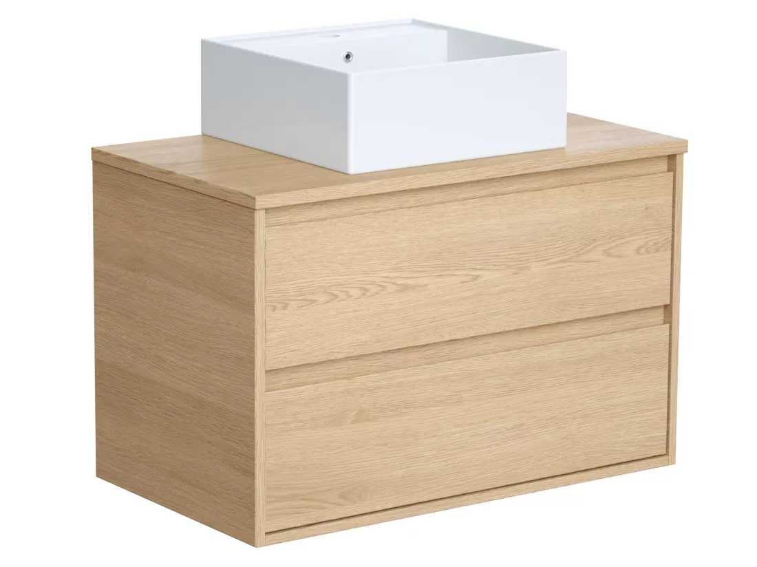 Meuble de salle de bain suspendu avec vasque à poser - Placage chêne - 80 cm - MILIPAM