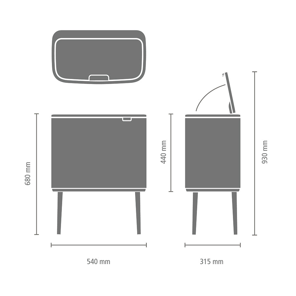 Brabantia Bo Touch Bin Afvalemmer 3 x 11 Liter - Confident Grey
