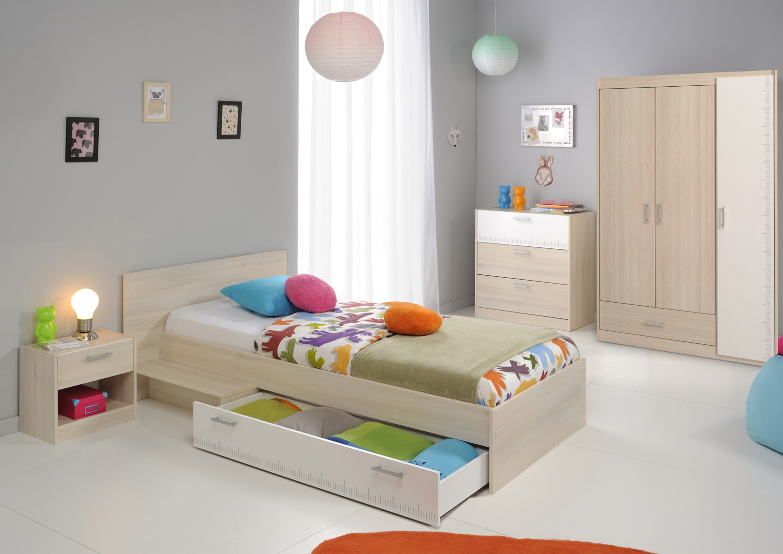 4-teiliges Kinderzimmer CHARLY 12 - Akazie-weiß