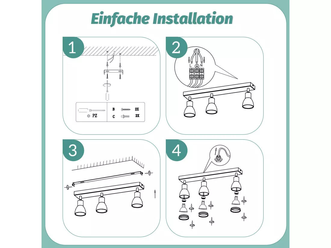 NETTLIFE Plafonnier Blanc moderne : 3 spots de plafond orientables en métal, plafonnier GU10, pour chambre, salle à manger, sans ampoule