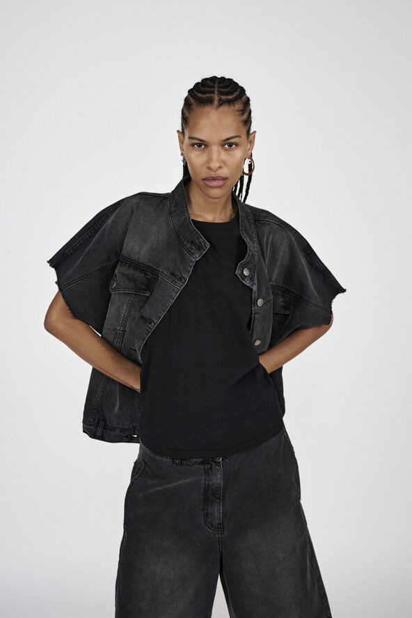 Rabens Saloner Denim vest jacket - Mir Washed black den