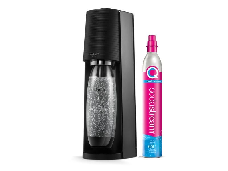 Sodastream Wassersprudler Terra Schwarz, Megapack Wassersprudler mit Fuse Kunststoffflasche