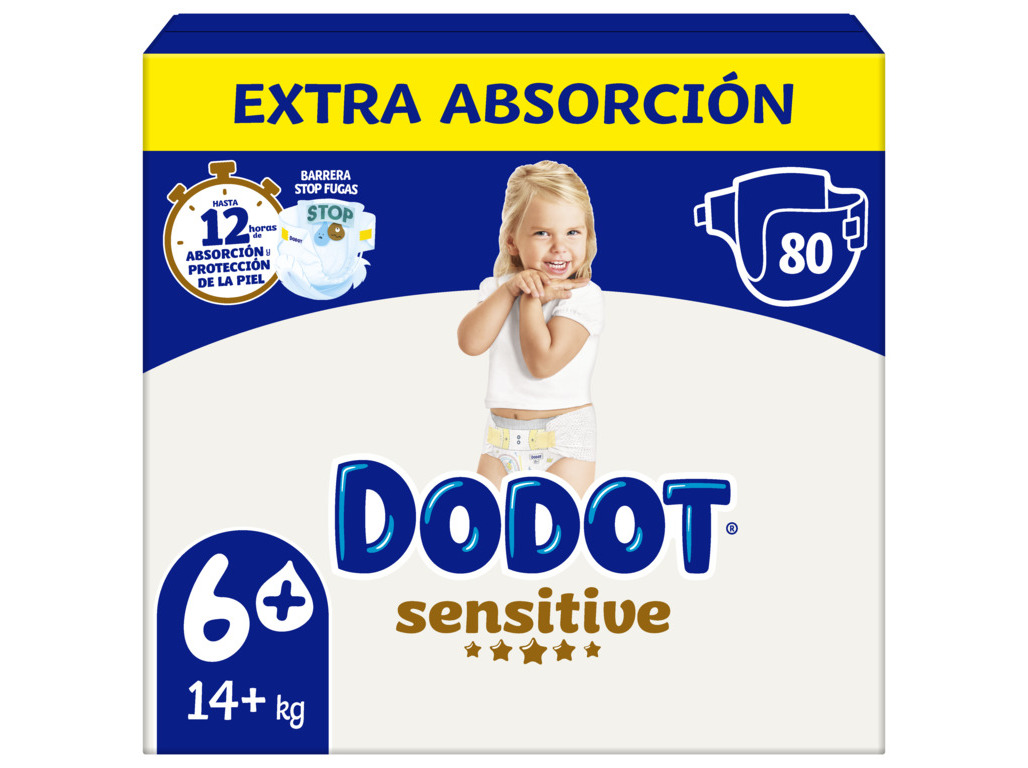 FRALDAS EXTRA DODOT SENSITIVE BOX T6  14KG 80 UN