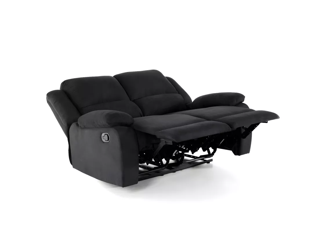 Ensemble canapé relax manuel Léo 2 places + fauteuil manuel en microfibre - Noir - Loungitude